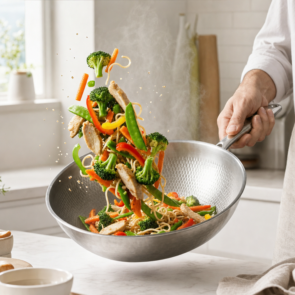 Titanium Wok Pan Flat Bottomed + Free Lid