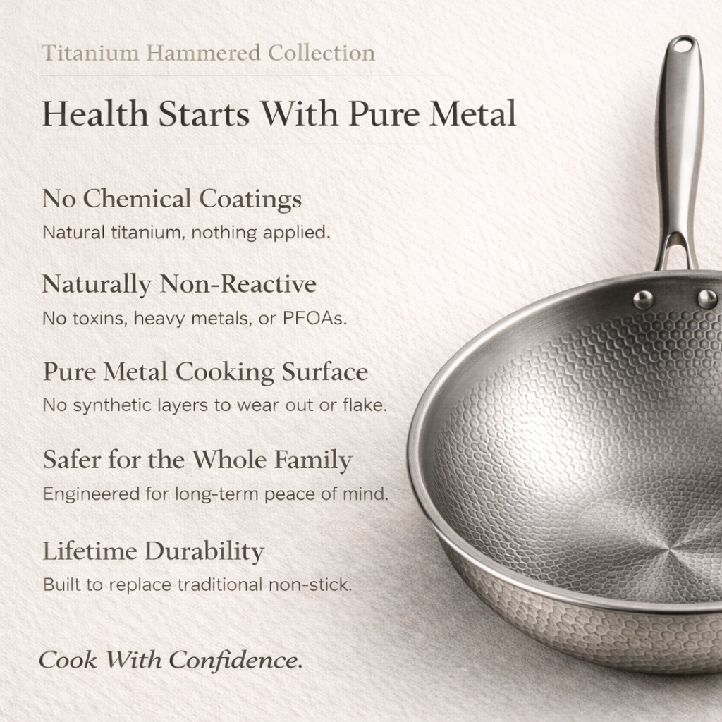 Pure Titanium Hammered Cookware Set Pro + FREE LIDS