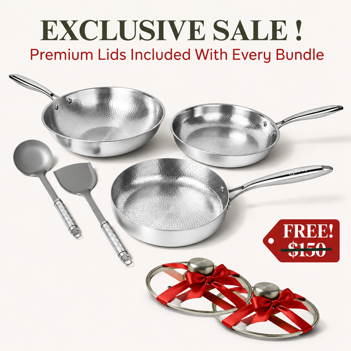 Pure Titanium Hammered Cookware Set Pro + FREE LIDS