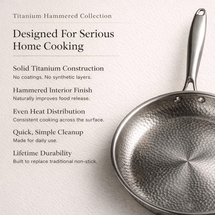 Pure Titanium Hammered Cookware Set Pro + FREE LIDS