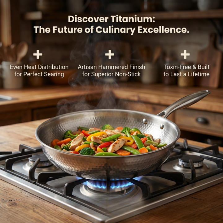 Pure Titanium 4 Pans + Utensils Set + FREE LIDS