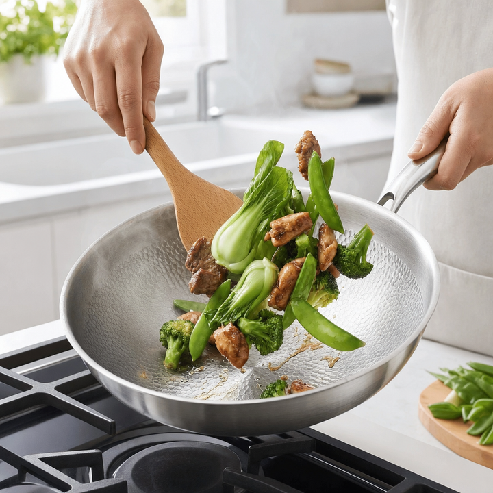 Titanium Wok Pan Flat Bottomed + FREE LID