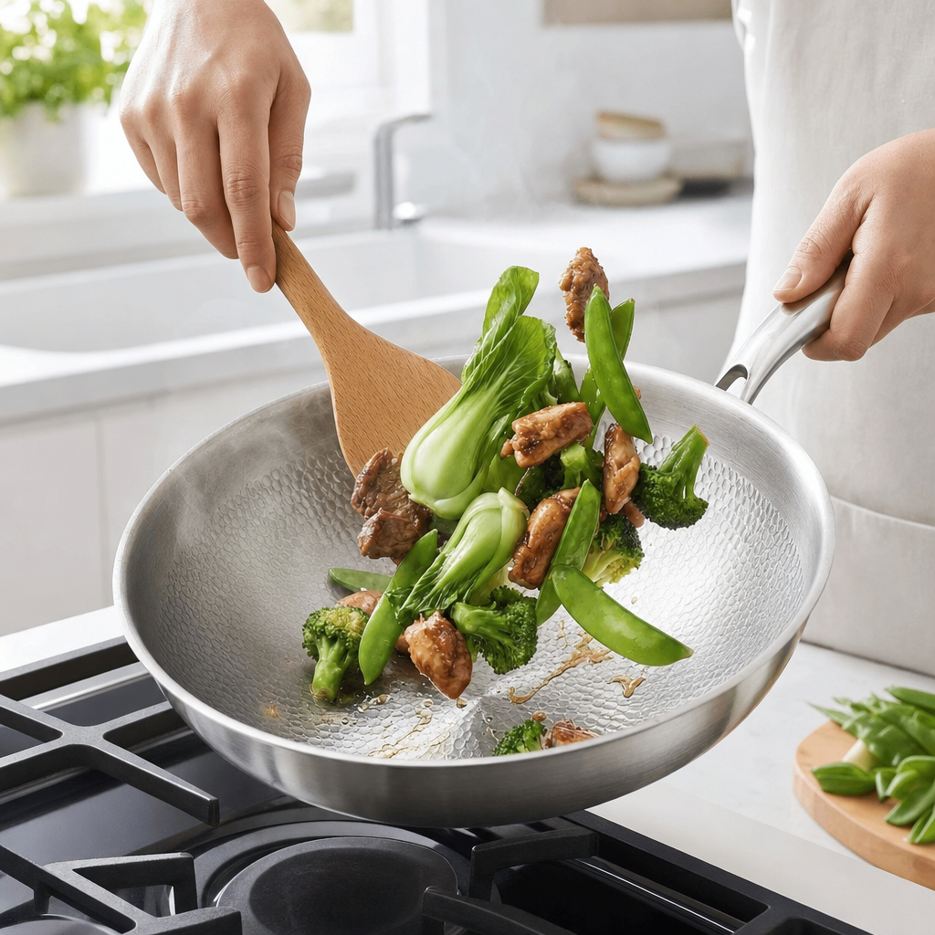 Titanium Wok Pan Flat Bottomed + Free Lid